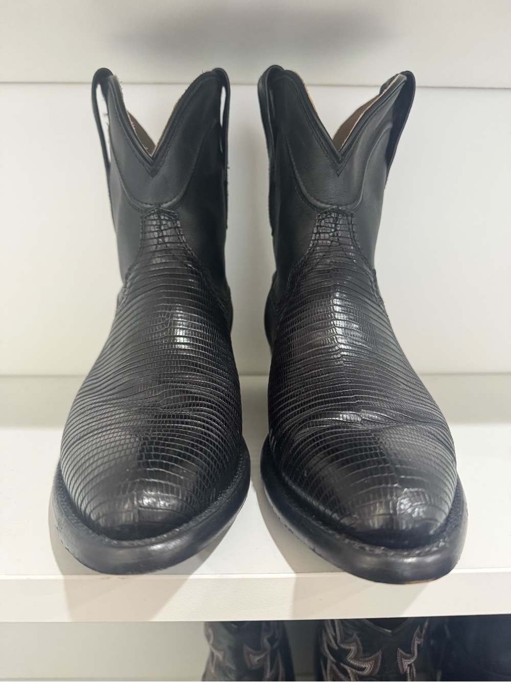 Tecovas Black Lizard-Texture Leather Women's Ankle Boots